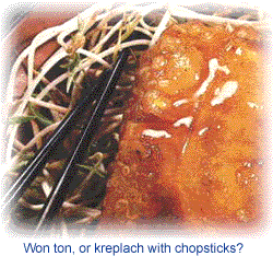 Won ton, or kreplach with chopsticks?
