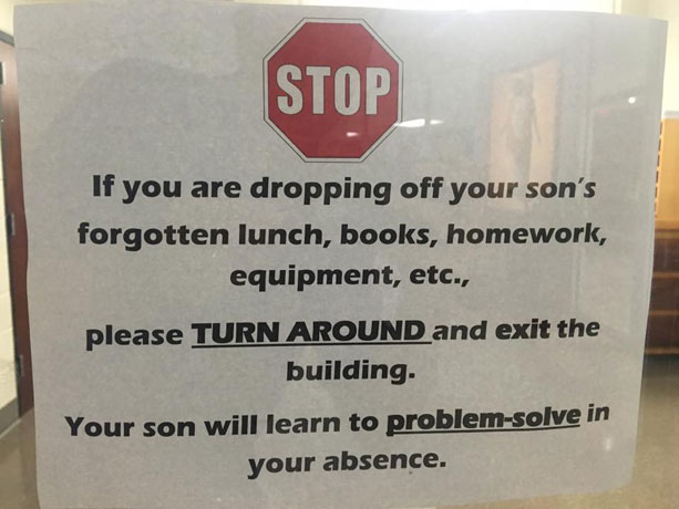 School puts helicopter parents on notice