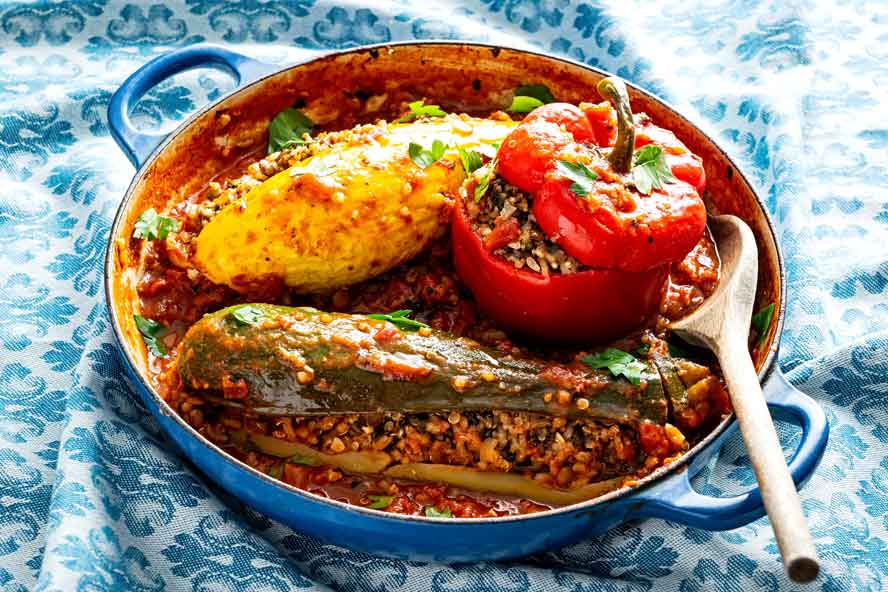 Whole stuffed vegetables with warm Middle Eastern spices make for a comforting one-pot meal
	