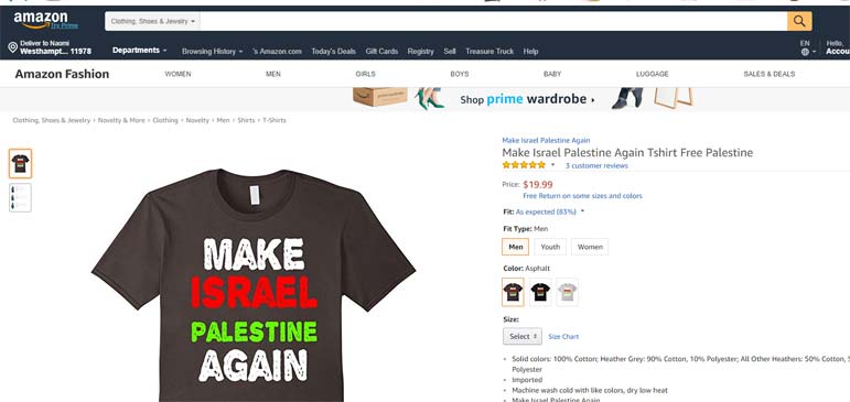 Amazon Selling 'Make Israel Palestine Again' T-Shirts
