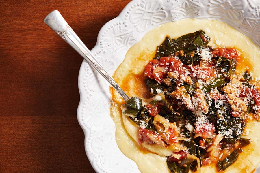 This collards and polenta dish marries Southern charm and Italian flavors