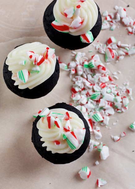 Chocolate Candy Cane Cupcakes with whipped cream cheese frosting are as scrumptious as they are adorable

