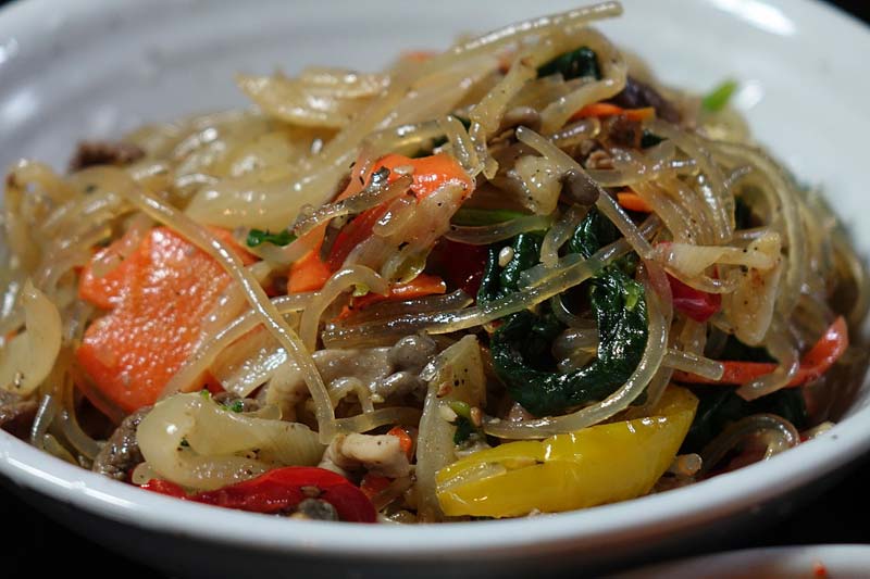 These noodles are super-light and springy --- and gluten-free. When stir-fried with vegetables, they star in the sweet and savory once-royal dish, japchae 