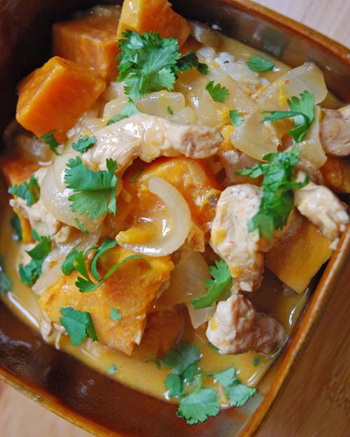 Creamy, easy sweet potato, coconut and chicken curry brings a symphony of flavors from abroad to your kitchen
