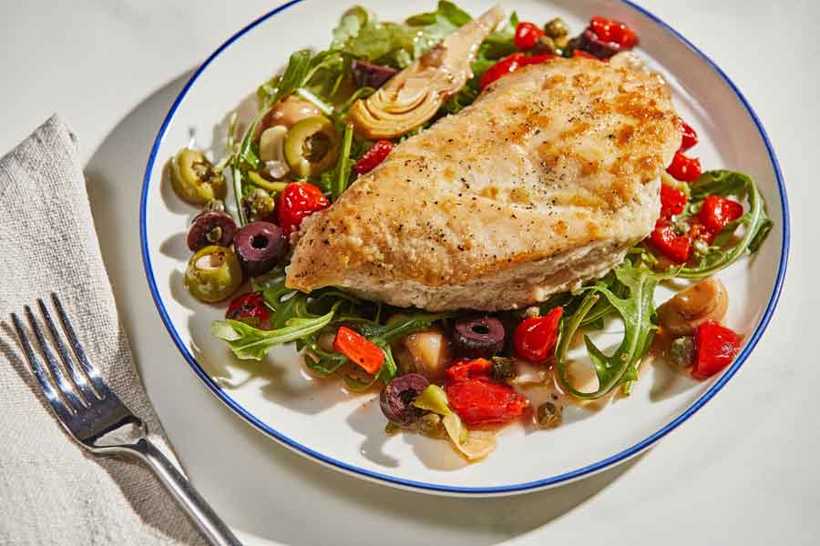 This colorful, one-skillet antipasto chicken dinner is bold, tasty --- and quickly prepared 
 
  
  