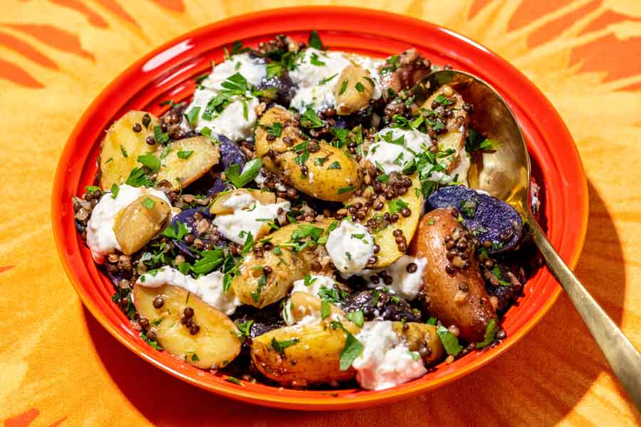 COULD THIS BE BETTER? Egyptian potato salad gets a modern twist from black lentils, buttery fingerlings and garlicky labneh
	