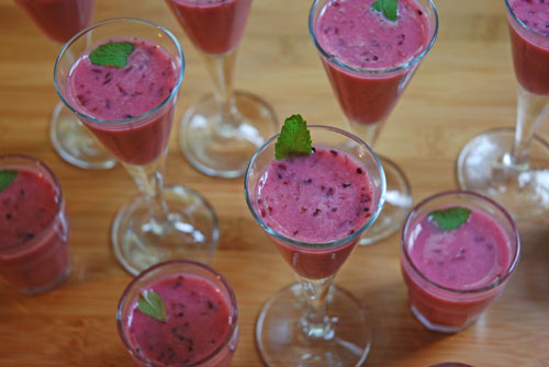 Part-adult smoothie, part-cold soup course and part-cocktail: Fruit soup shots add cool blast to warm summer evenings
