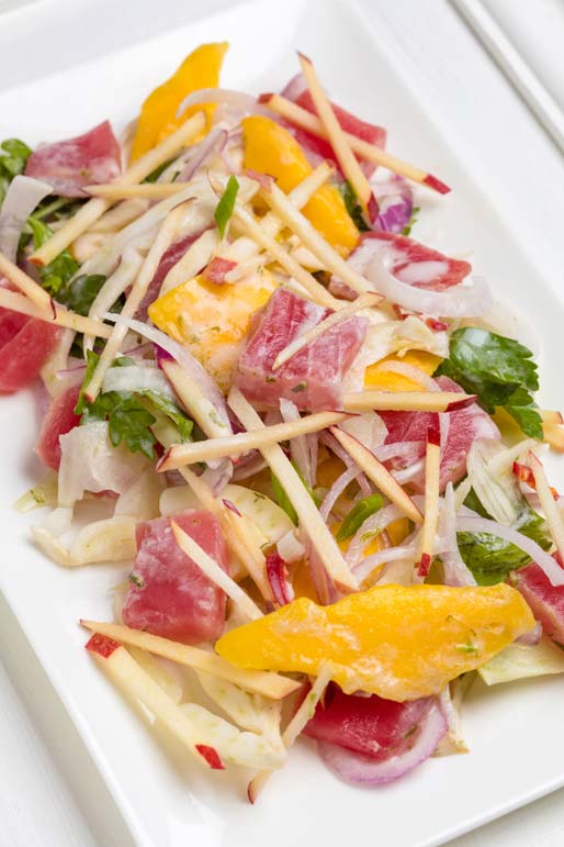 DON'T DARE CALL THIS MAIN a 'tuna salad'! Marinated Tuna With Mango, Apple and Lime is a world-class entree, easily made and delish
 
 
  