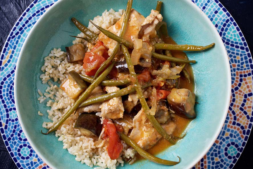 This fragrant stew of juicy chicken, green beans and eggplant in a coconut curry sauce is an absolutely  marvelous main
  
  